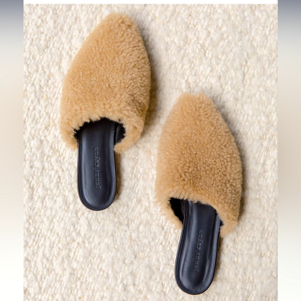 JENNI KAYNE Shearling Mule Slip On Flats in Natural
